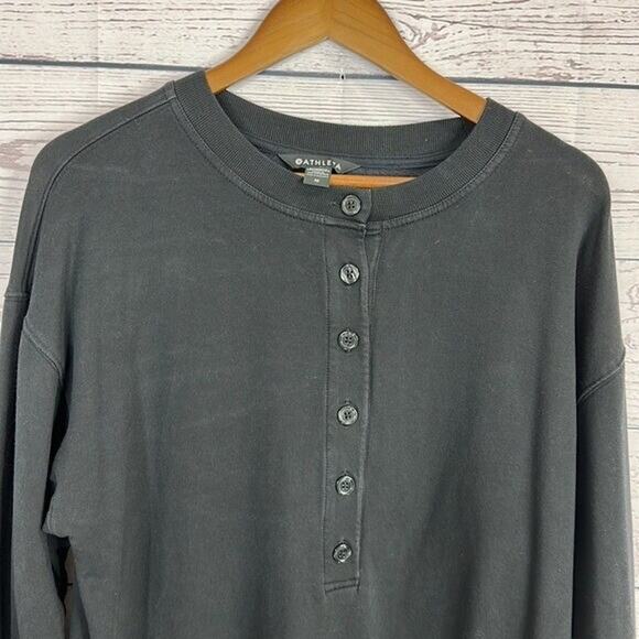 Athleta Sweatshirt Womens Medium Black Balance Henley Boxy Oversized Soft - Picture 2 of 7